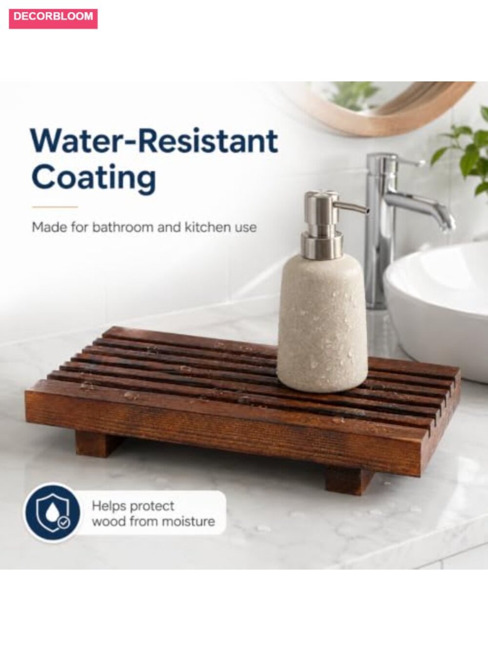 Wood Bathroom Sink Tray Farmhouse Decor Riser Soap Dispenser Holder Counter - Picture 5 of 6